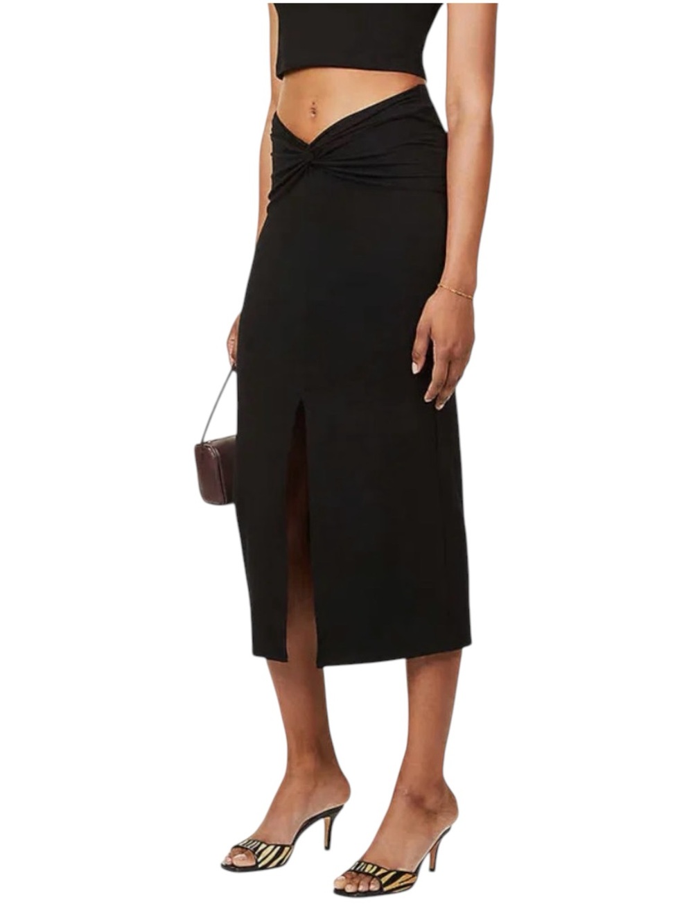 Reformation Rylan Skirt Black Twist Front Pull-on Midi Skirt XL